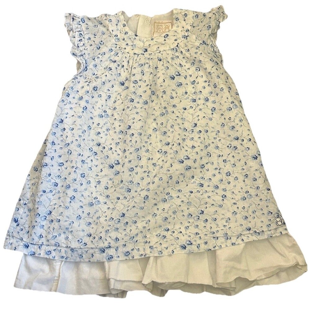 Emile Et Rose Baby Girl Dress 12 Mos. White Blue Floral Short Sleeve Lined Sunny